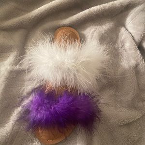 2 Strap Sandals With Colored Fur